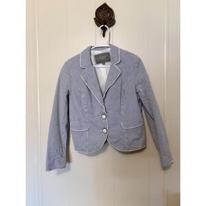 Merona Seersucker Cropped Blazer Jacket Women's 16 Blue And White Y2K Classy